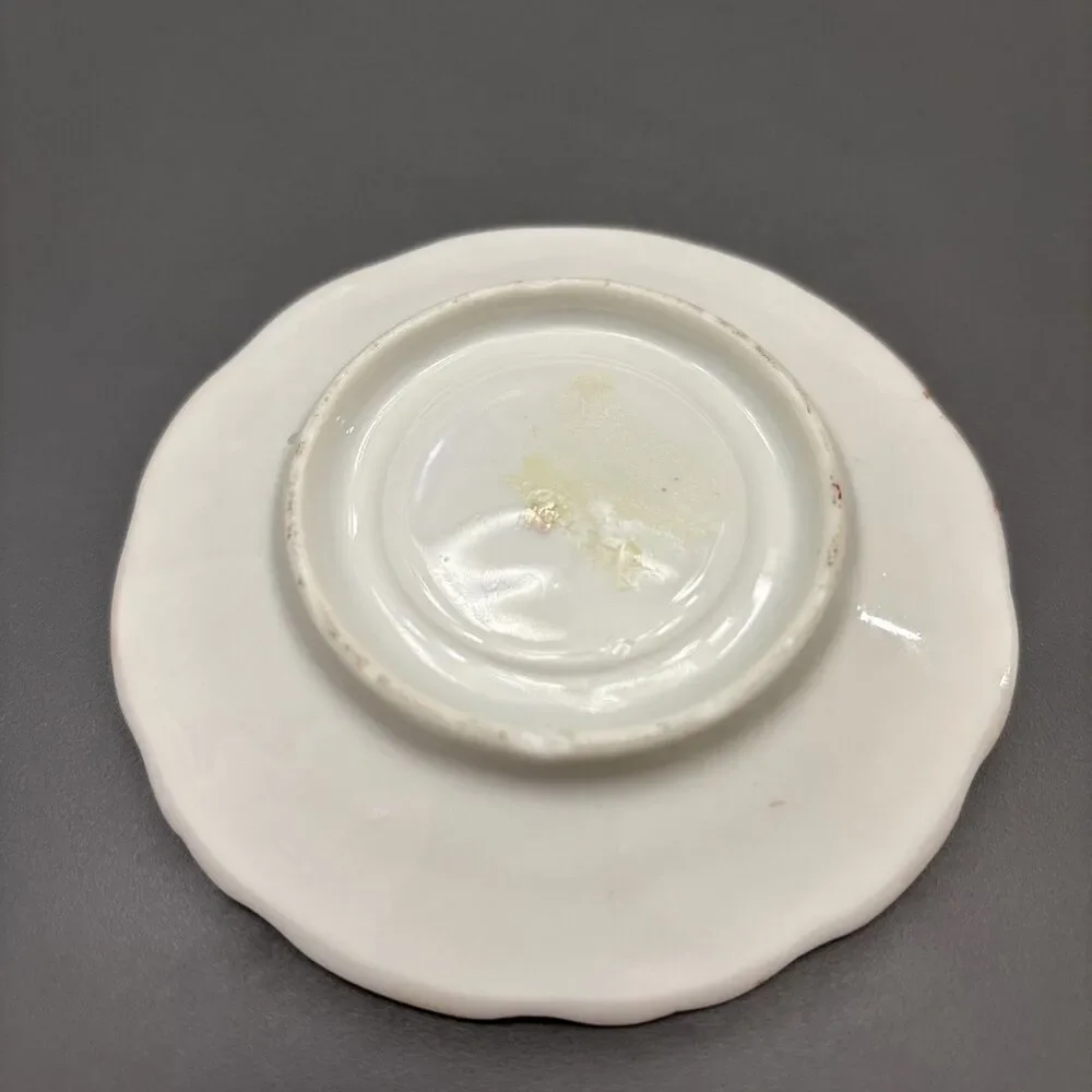 Vintage Miniature Cup & Saucer White & Orange Ceramic Floral Made In Japan